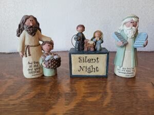 3 Blossom Bucket 2012 Figurines Suzi Skoglund Jesus Moses Silent Night Lot EUC
